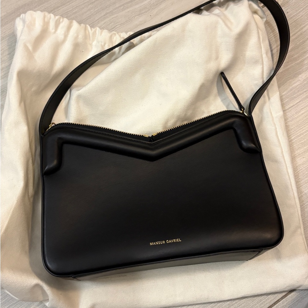 Mansur Gavriel Black Structured Shoulder Bag with V-Top Detail